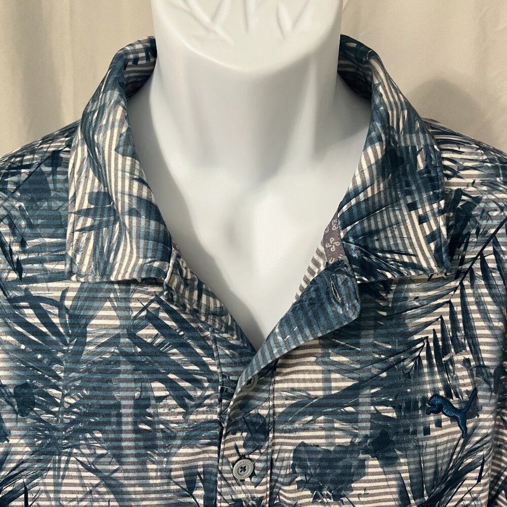 ⛳ Puma Golf Men’s Blue & White Beachy Short Sleeve Polo Shirt XXL EUC 🔥